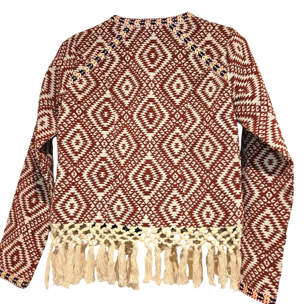 Tularosa Revolve Sante Fe Cropped Fringe Open Front Jacket Burnt Red Size XS - Picture 5 of 12